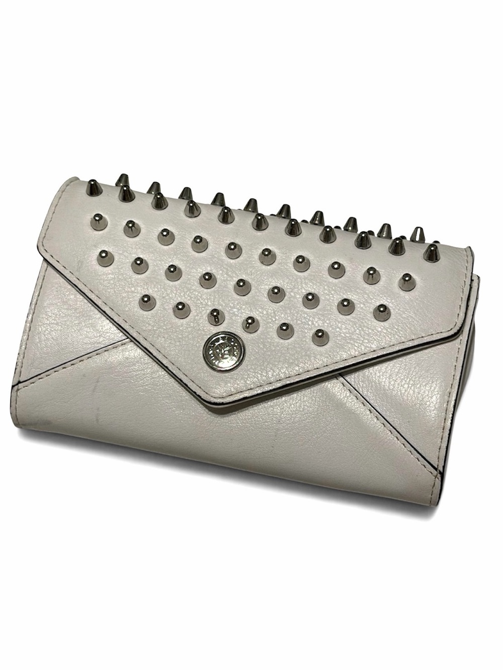 Rebecca Minkoff White Leather Envelop Style Studded Wallet on a Chain